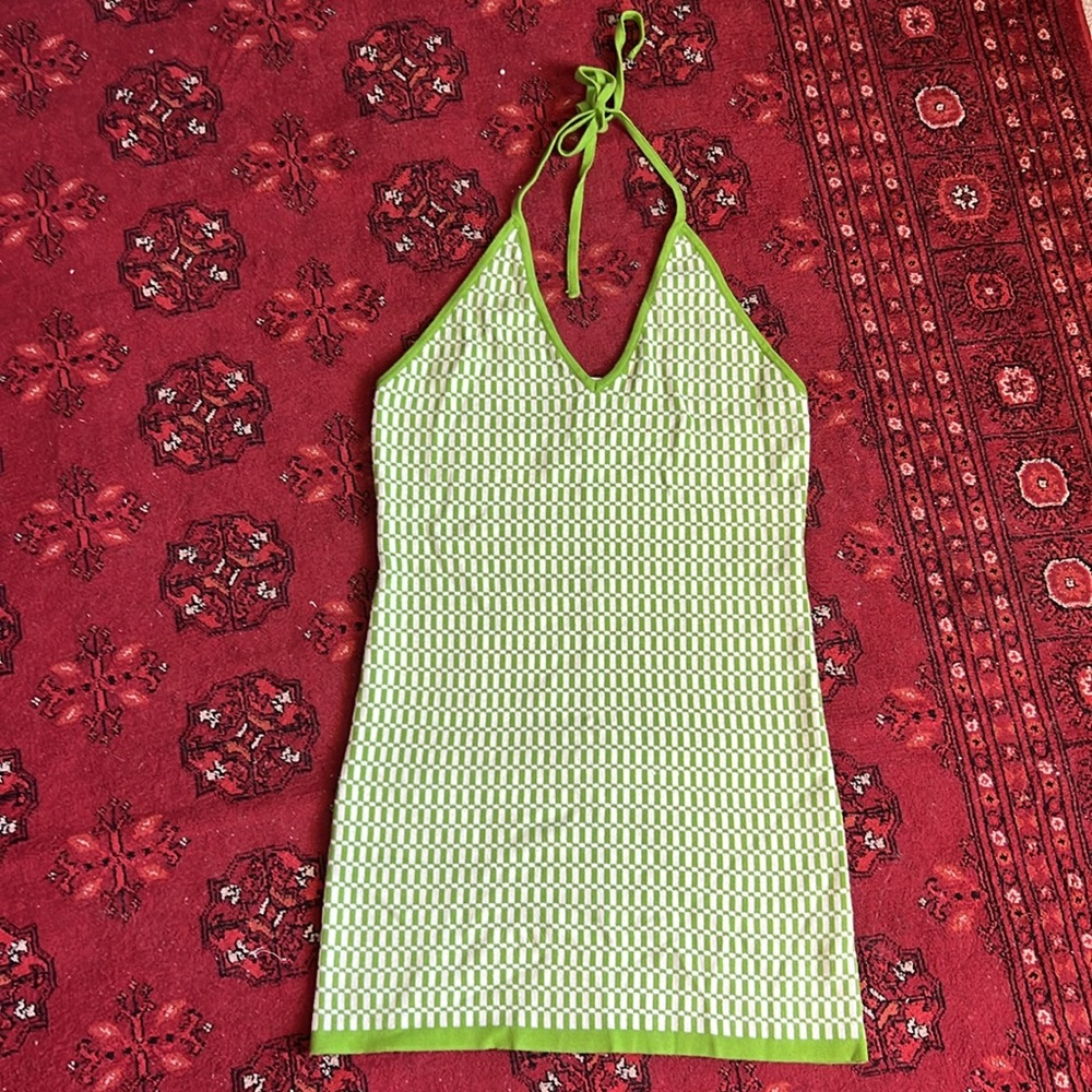 Green Buttermelon Halter Checkered Dress
